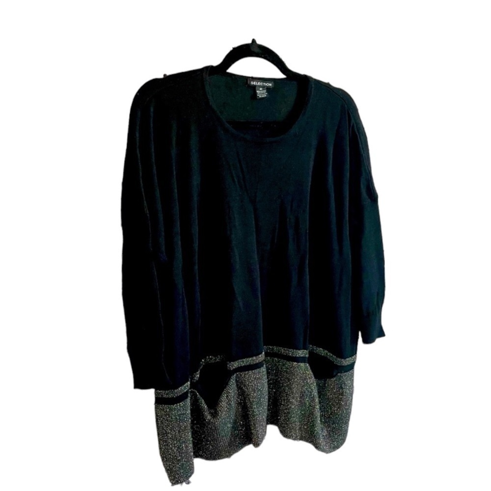 Plus size sweater black with gold stitch detailing around bottom